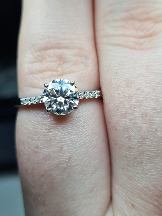 1.31ct Solitaire moissanite Ring with detailed shoulders  925 sterling silver SIZES R, T