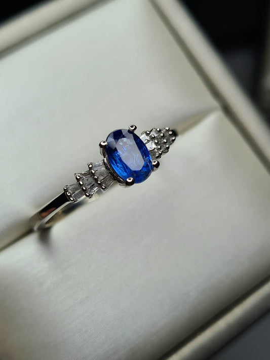 Kashmir Kyanite and Diamond Ballerina Ring in 925 Sterling Silver SIZES M, V