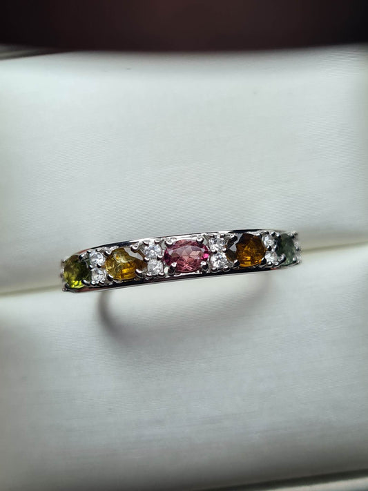 Tourmaline Half Eternity Ring 925 Sterling Silver SIZE R