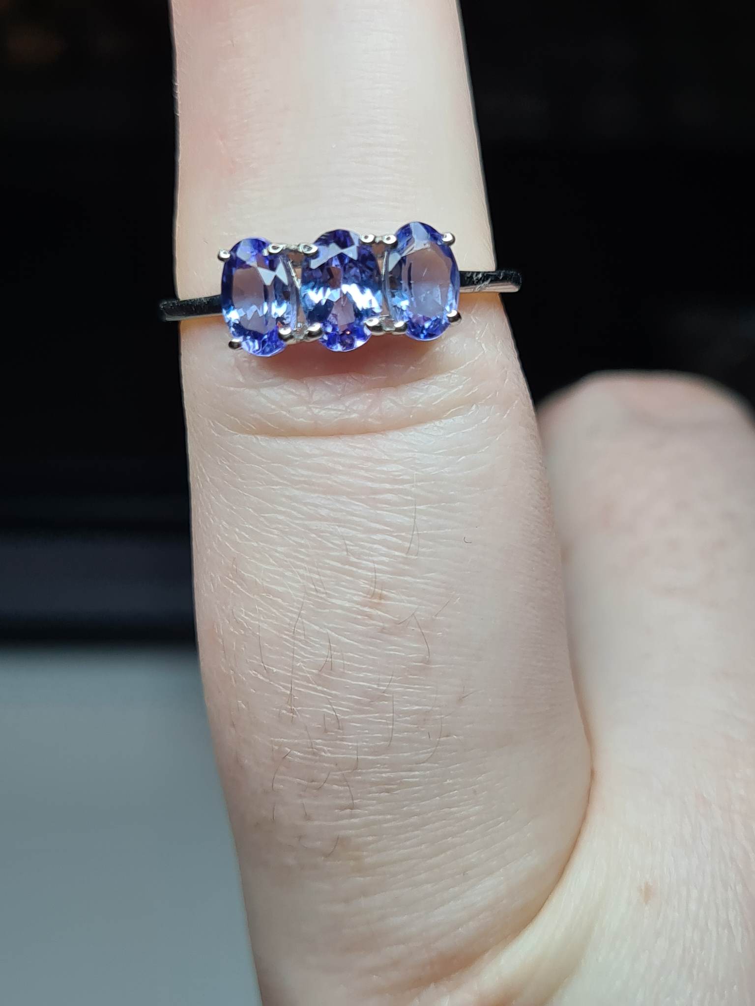 1.330ct Tanzanite Trilogy Platinum Overlay 925 Sterling Silver 