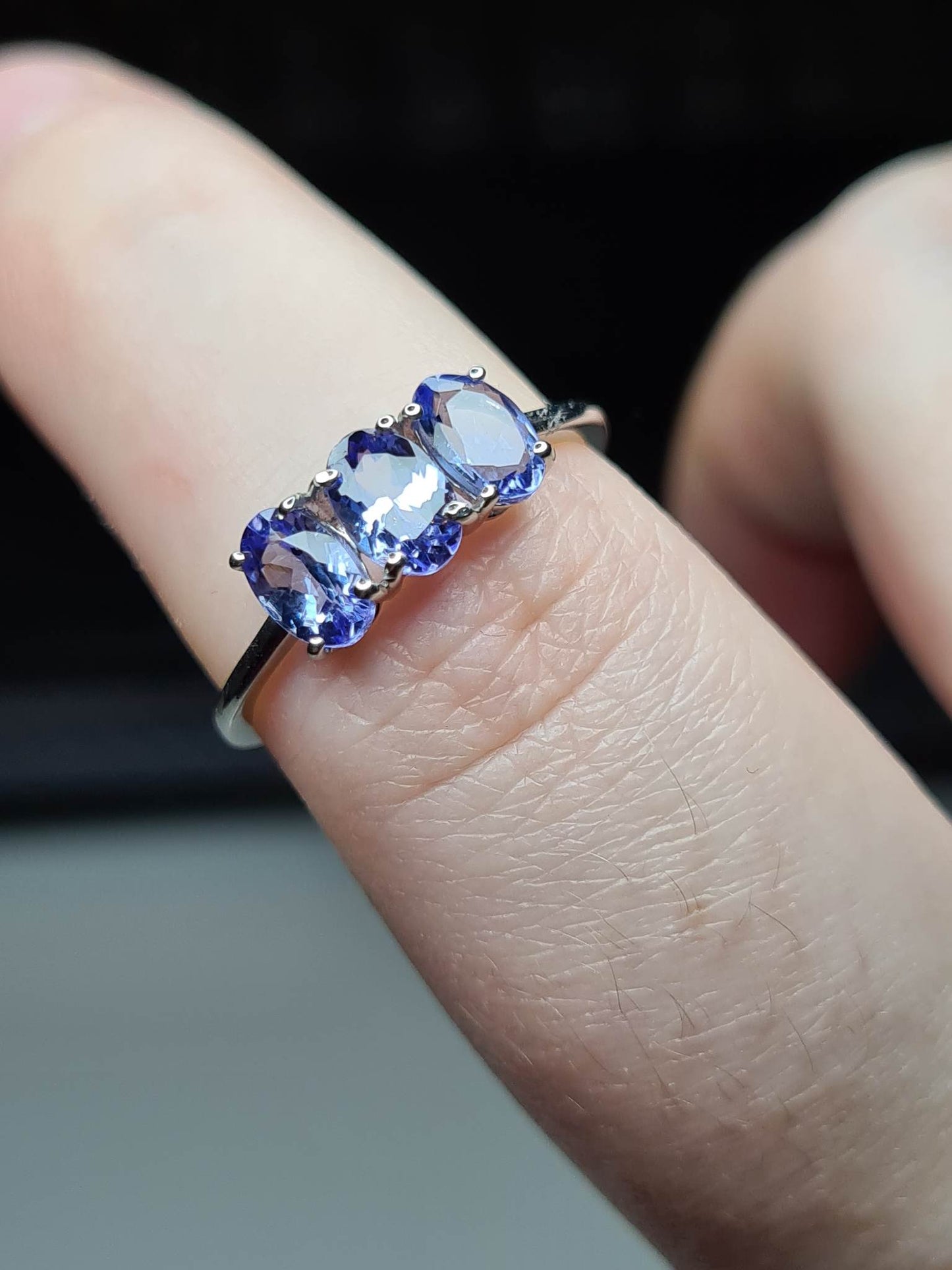 1.330ct Tanzanite Trilogy Platinum Overlay 925 Sterling Silver SIZE O