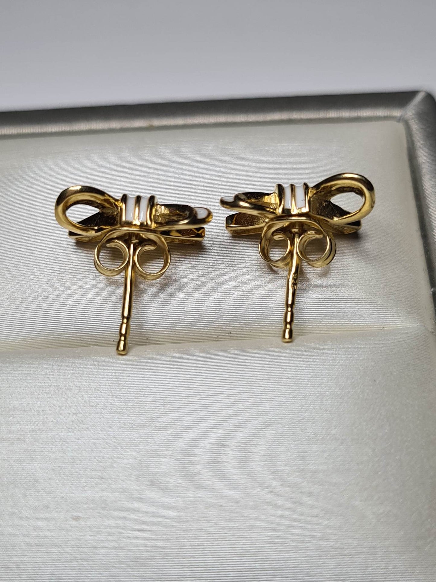 Bow Enamelled Stud Earrings in 14K Gold Plated Sterling Silver