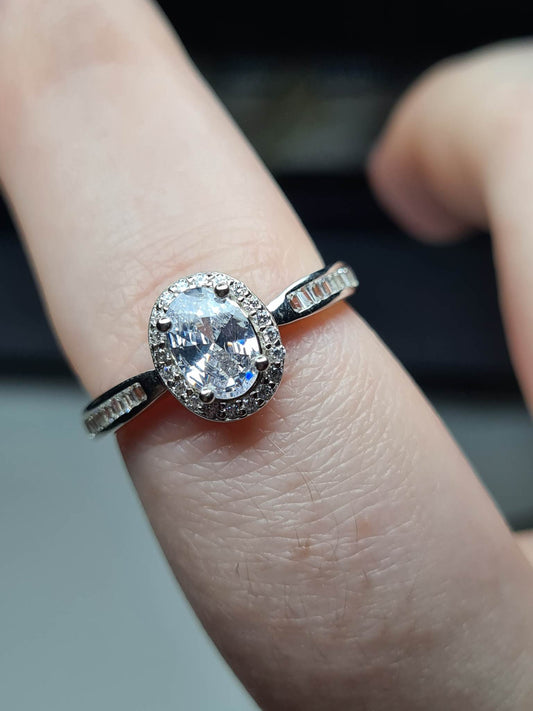 Simulated Halo Diamond Ring Set in 925 Sterling Silver SIZE O