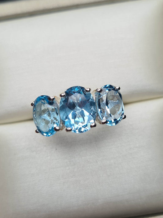 Sky Blue Topaz Trilogy Ring 925 sterling silver SIZE L