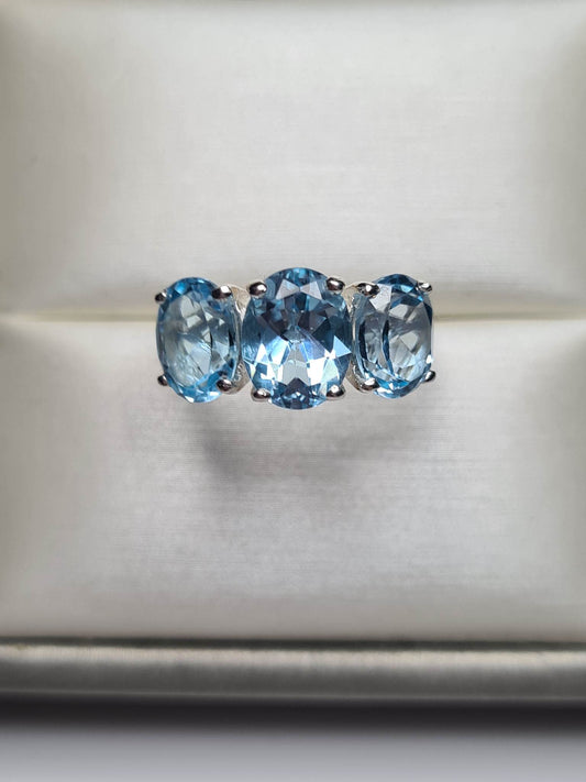 Sky Blue Topaz Trilogy Ring 925 sterling silver SIZE L