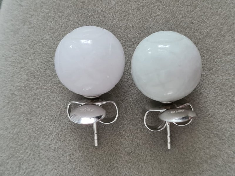 9ct Round Carved White Jade Stud Earrings in 925 Sterling Silver