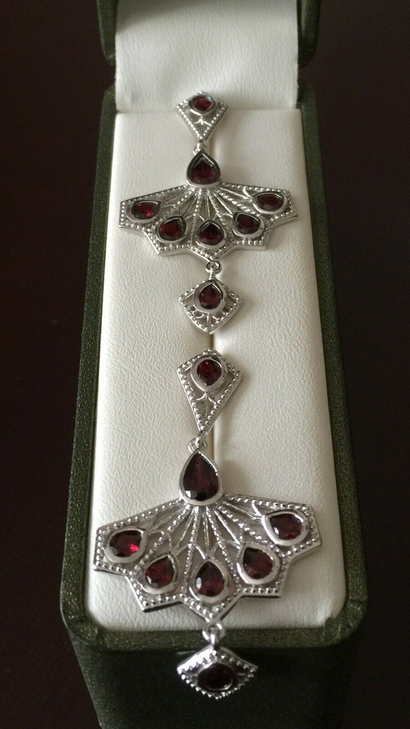 Rhodolite Garnet Fan-Inspired Earrings in 925 Sterling Silver