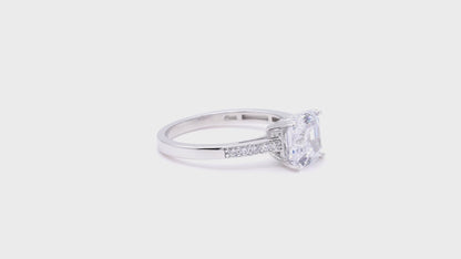 Ascher cut Simulated Diamond Ring 925 Sterling Silver SIZE N