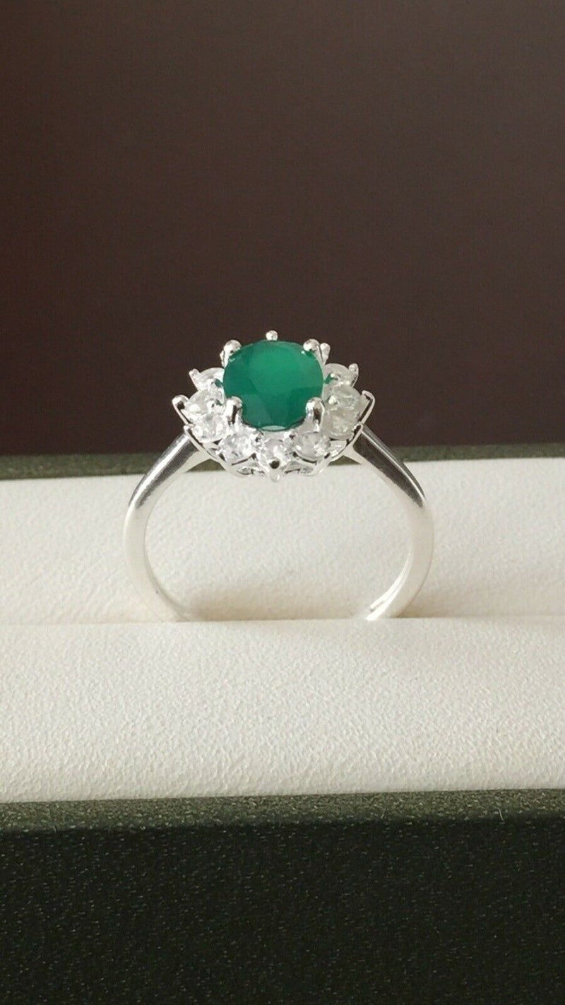 Verde Onyx and Natural Cambodian Zircon Halo Ring SIZE O