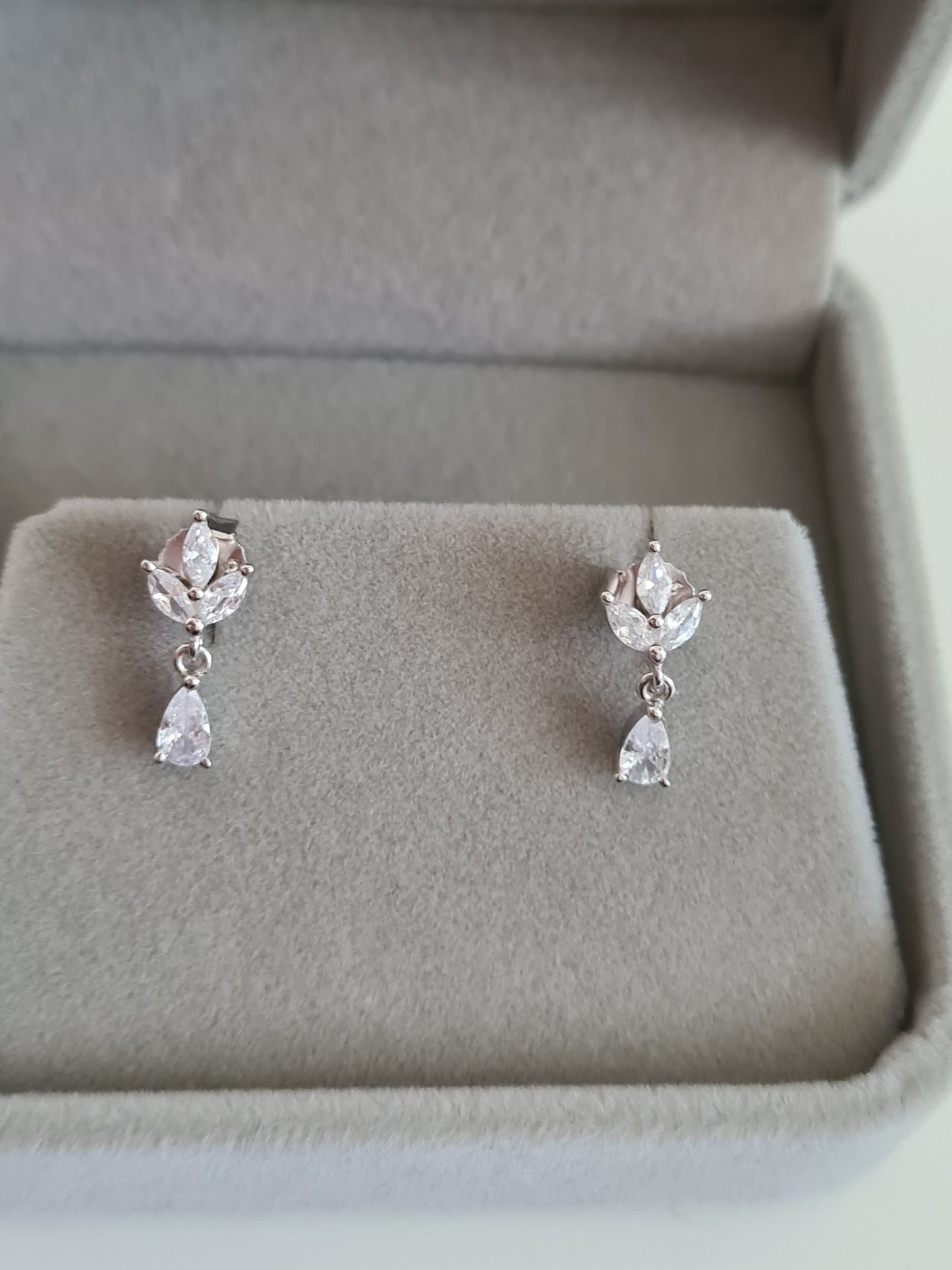 Small Simulated Diamond Drop Earrings Sterling Silver