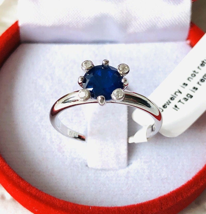 1.60ct Blue spinel & Cambodian zircon Rhodium overlay 925 sterling silver ring SIZE M