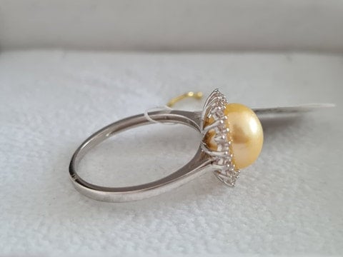 Freshwater Golden Pearl & Natural Zircon Halo Ring