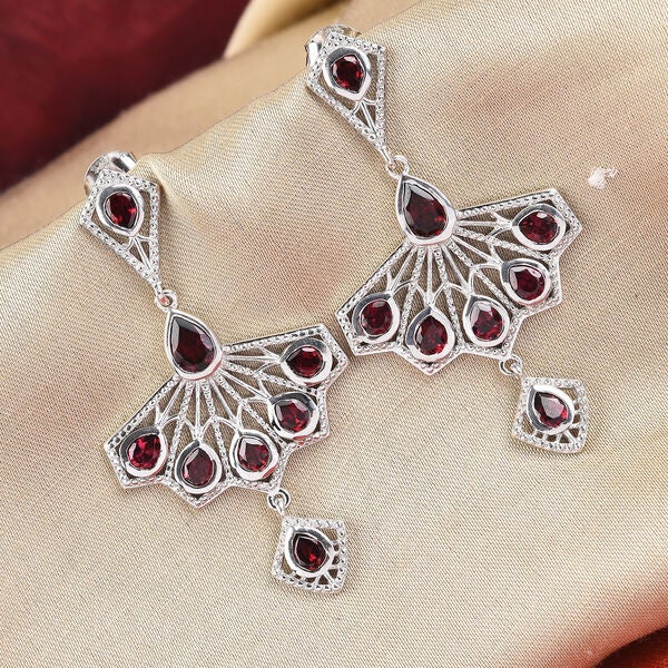 Rhodolite Garnet Fan-Inspired Earrings in 925 Sterling Silver