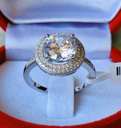 Large Round Cut Halo Simulated Diamond Ring SIZE P