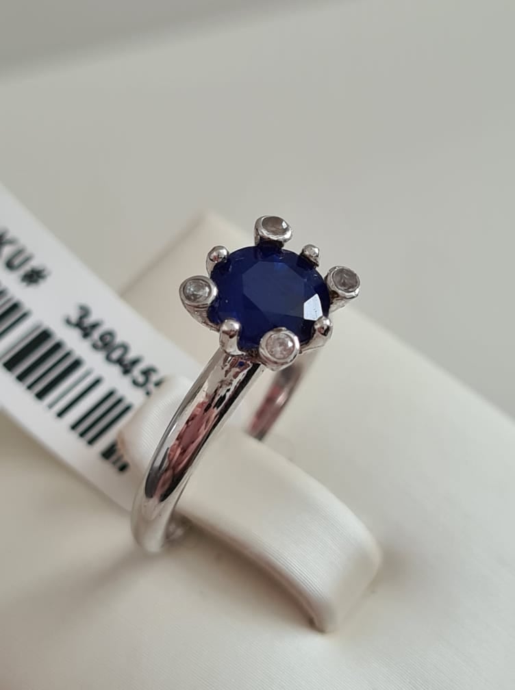 1.60ct Blue spinel & Cambodian zircon Rhodium overlay 925 sterling silver ring SIZE M