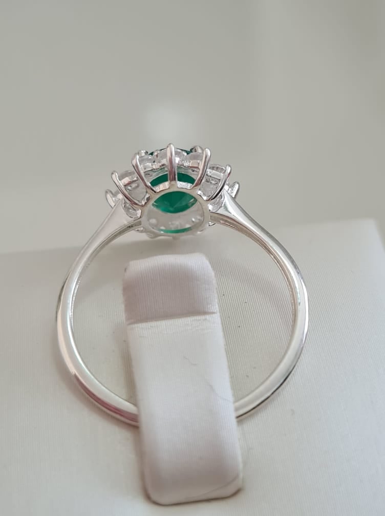 Verde Onyx and Natural Cambodian Zircon Halo Ring SIZE O