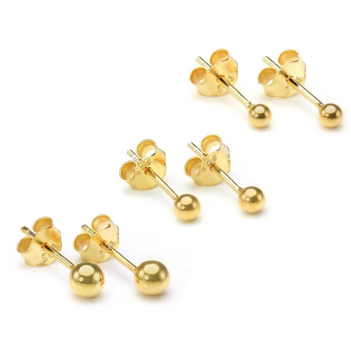 Set of 3 Ball Stud Earrings 9K Gold Overlay 925 Sterling Silver