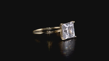 9K Gold Princess Cut Swarovski Zirconia Solitaire Ring SIZE R