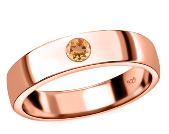 Citrine Band Ring in Rose Gold Overlay 925 Sterling Silver SIZE L