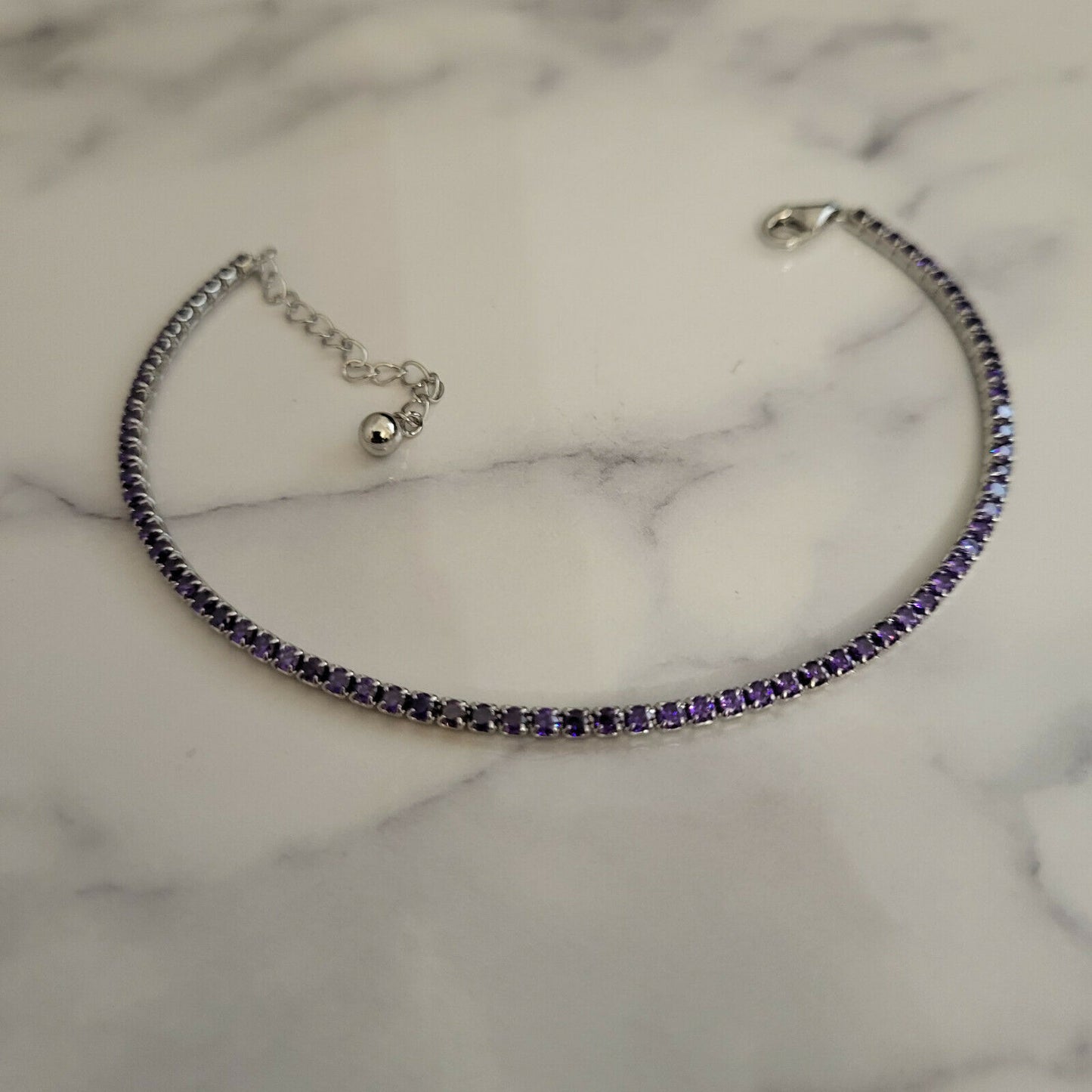 Simulated Amethyst Tennis Bracelet Size 7 with 1.5 inch Extender Sterling Silver