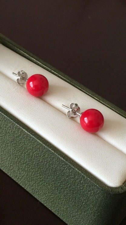 Coral Solitaire Stud Earrings in 925 Sterling Silver