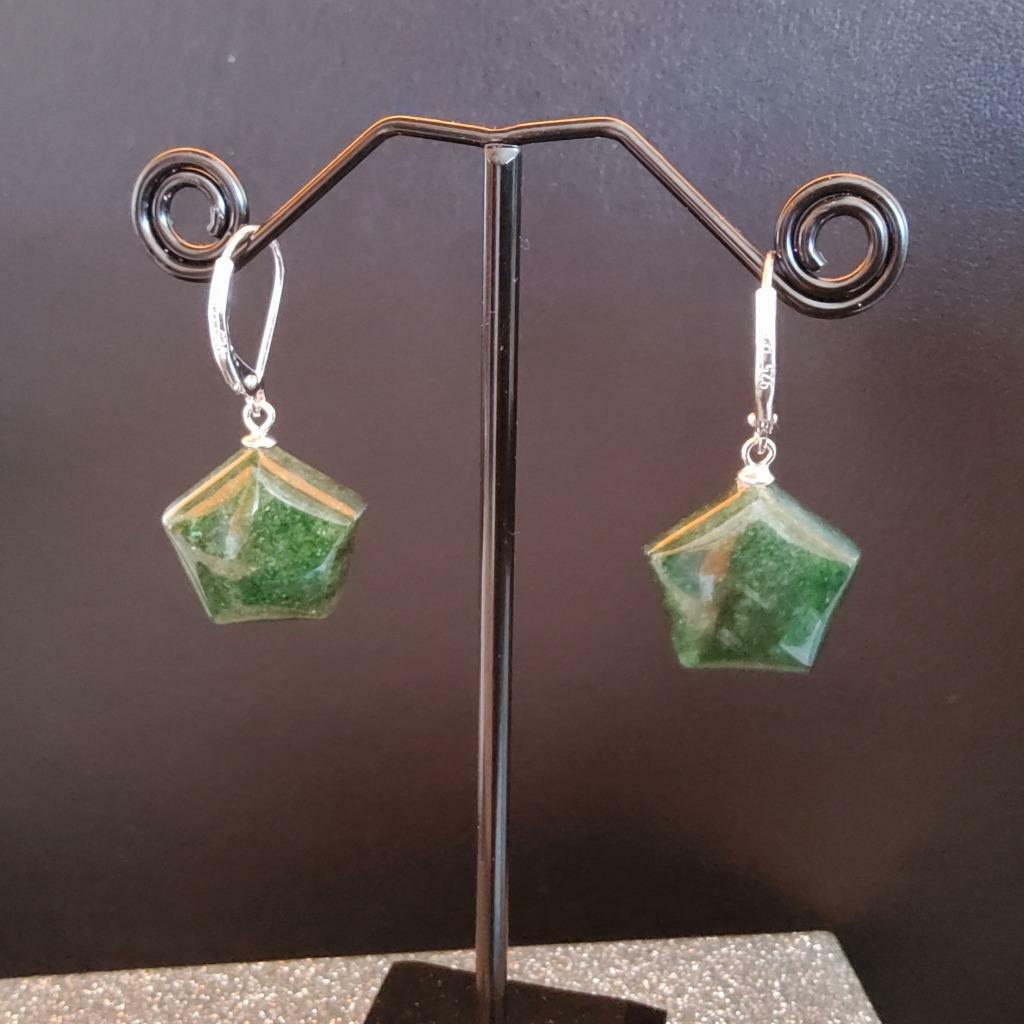 Green Phosphosiderite Star Drop Earrings in 925 Sterling Silver