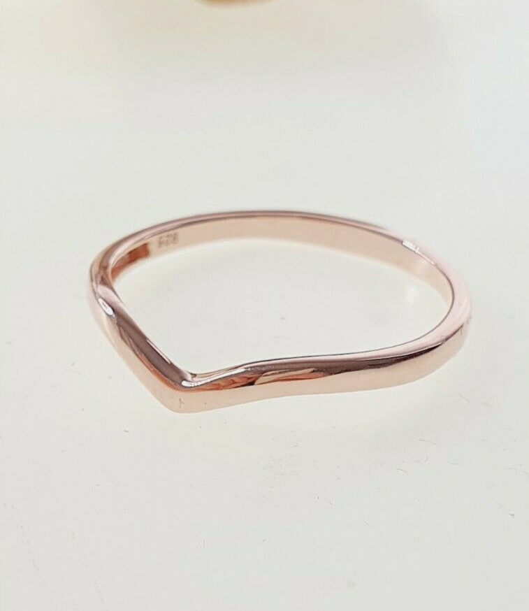 Rose Gold Overlay 925 Sterling Silver Wishbone Ring SIZE I