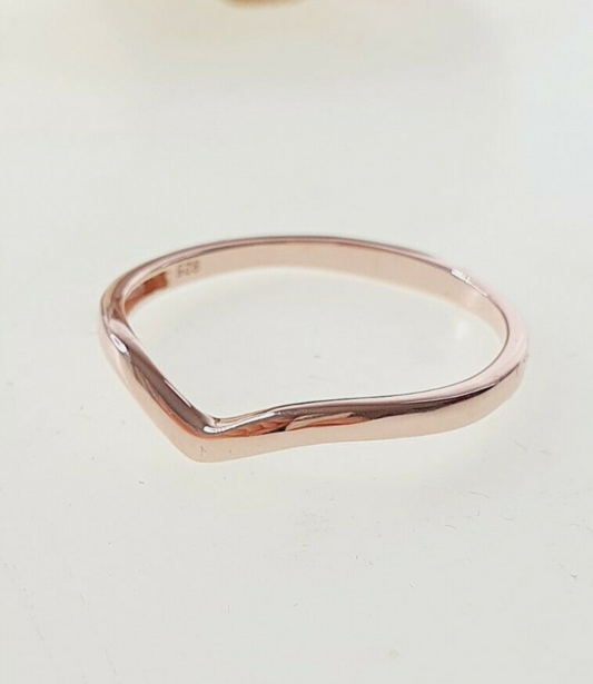 Rose Gold Overlay 925 Sterling Silver Wishbone Ring SIZES I , W