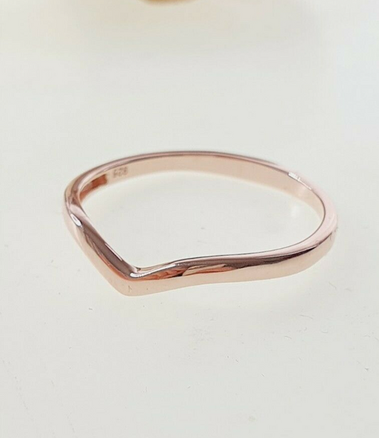 Rose Gold Overlay 925 Sterling Silver Wishbone Ring SIZE I