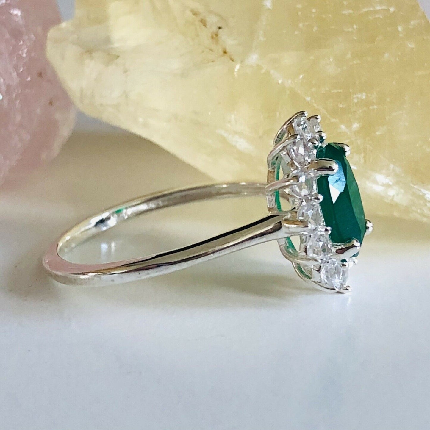 Verde Onyx and Natural Cambodian Zircon Halo Ring SIZE O