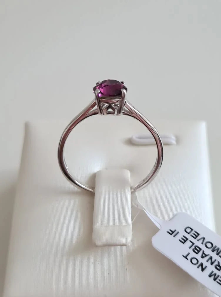Purple Solitaire Swarovski Crystal Sterling Silver Ring SIZE O