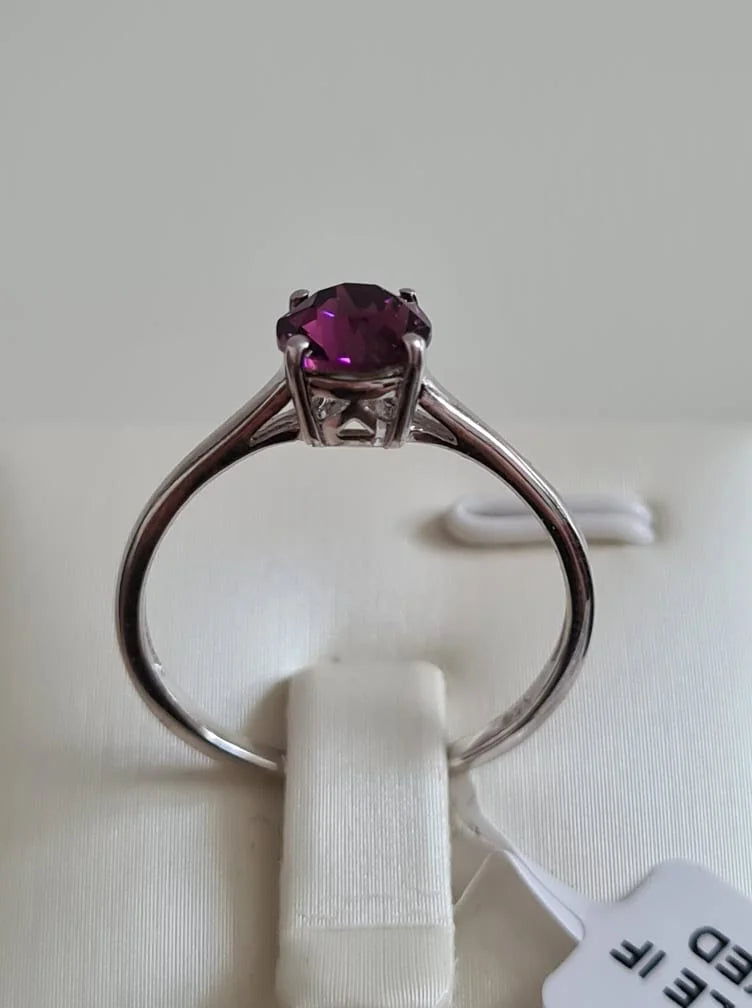 Purple Solitaire Swarovski Crystal Sterling Silver Ring SIZE O