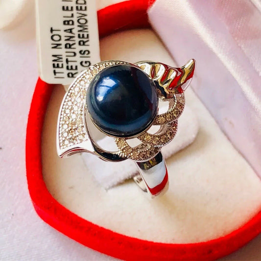 Freshwater Blue Peacock pearl Ring SIZE L