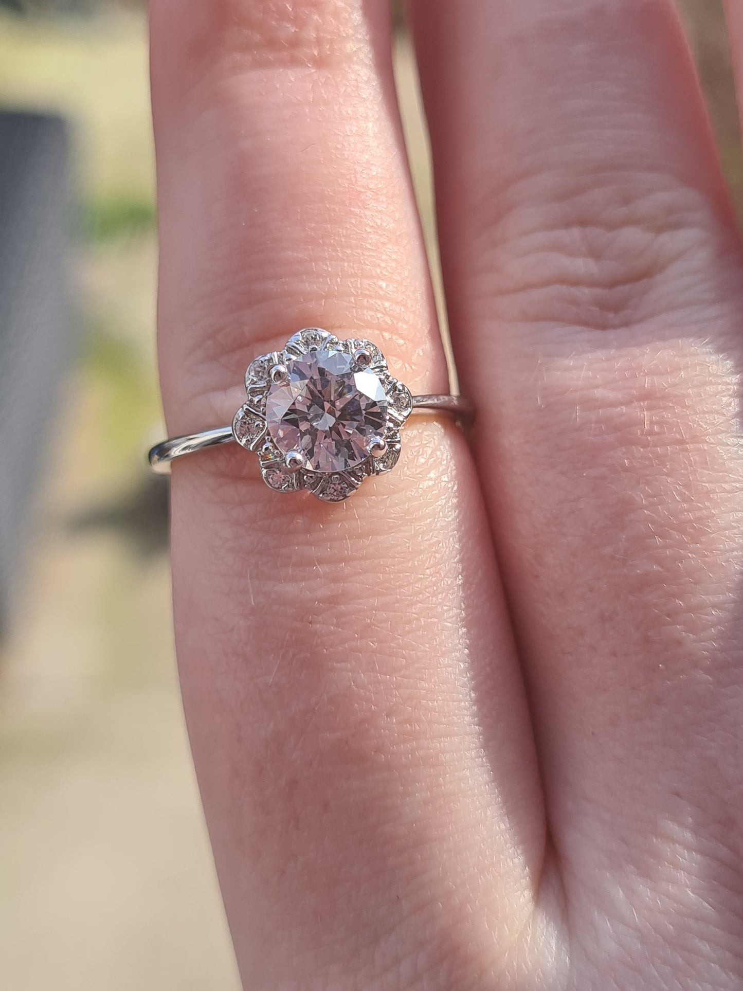 Swarovski zirconia Floral Halo Ring Set In 925 Sterling Silver SIZES P,S