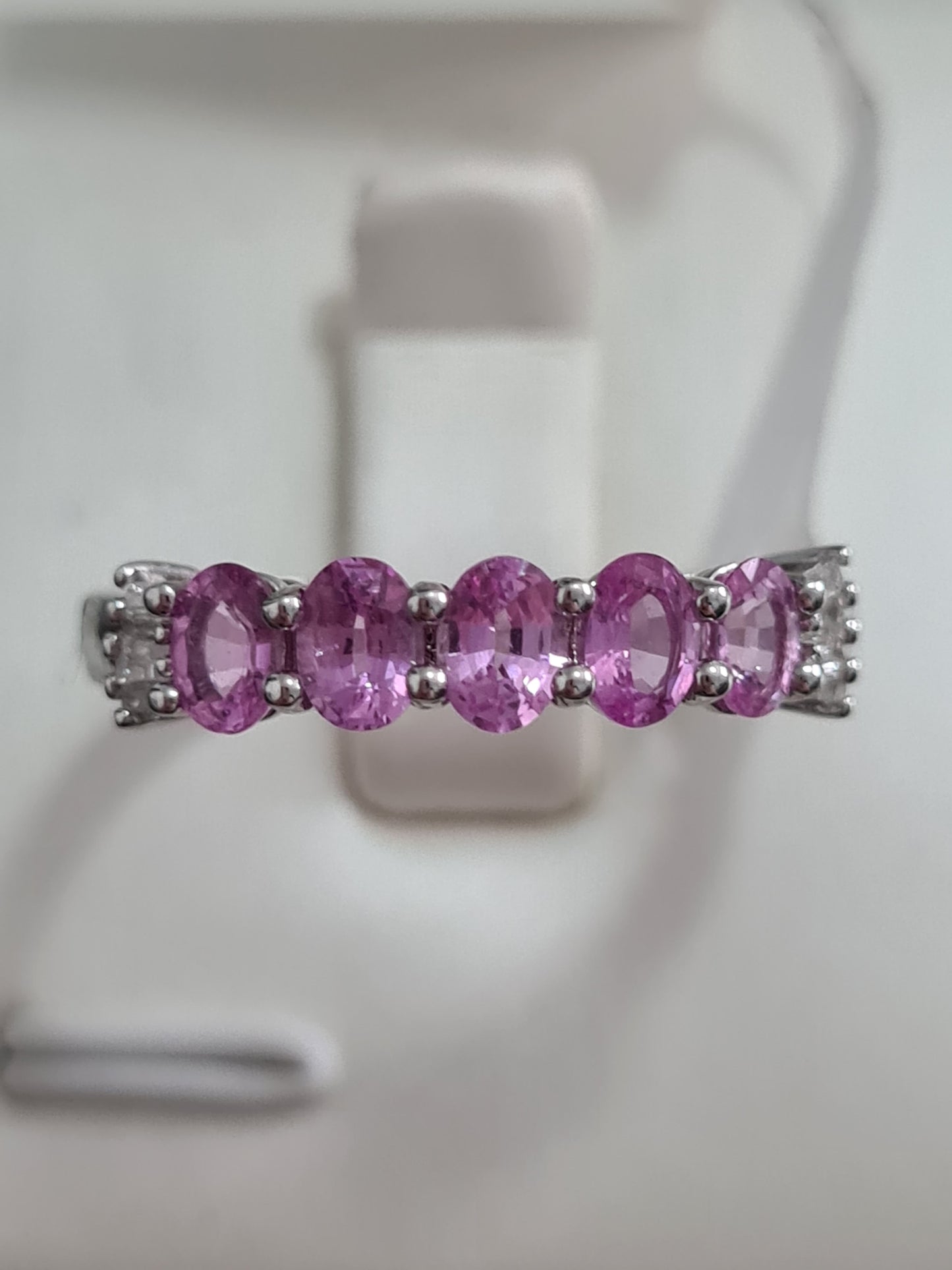 14K White Gold AA Pink Sapphire And Diamond ring SIZE N