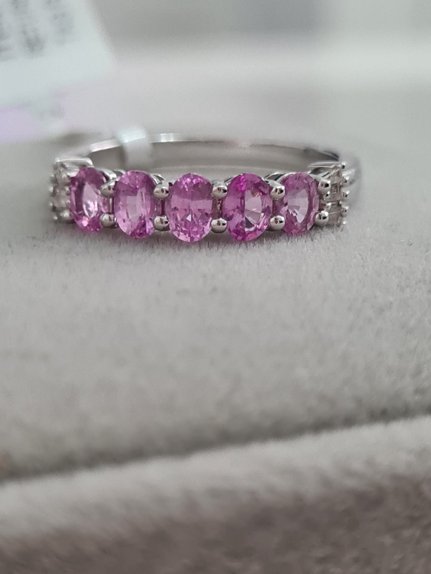 14K White Gold AA Pink Sapphire And Diamond ring SIZE N