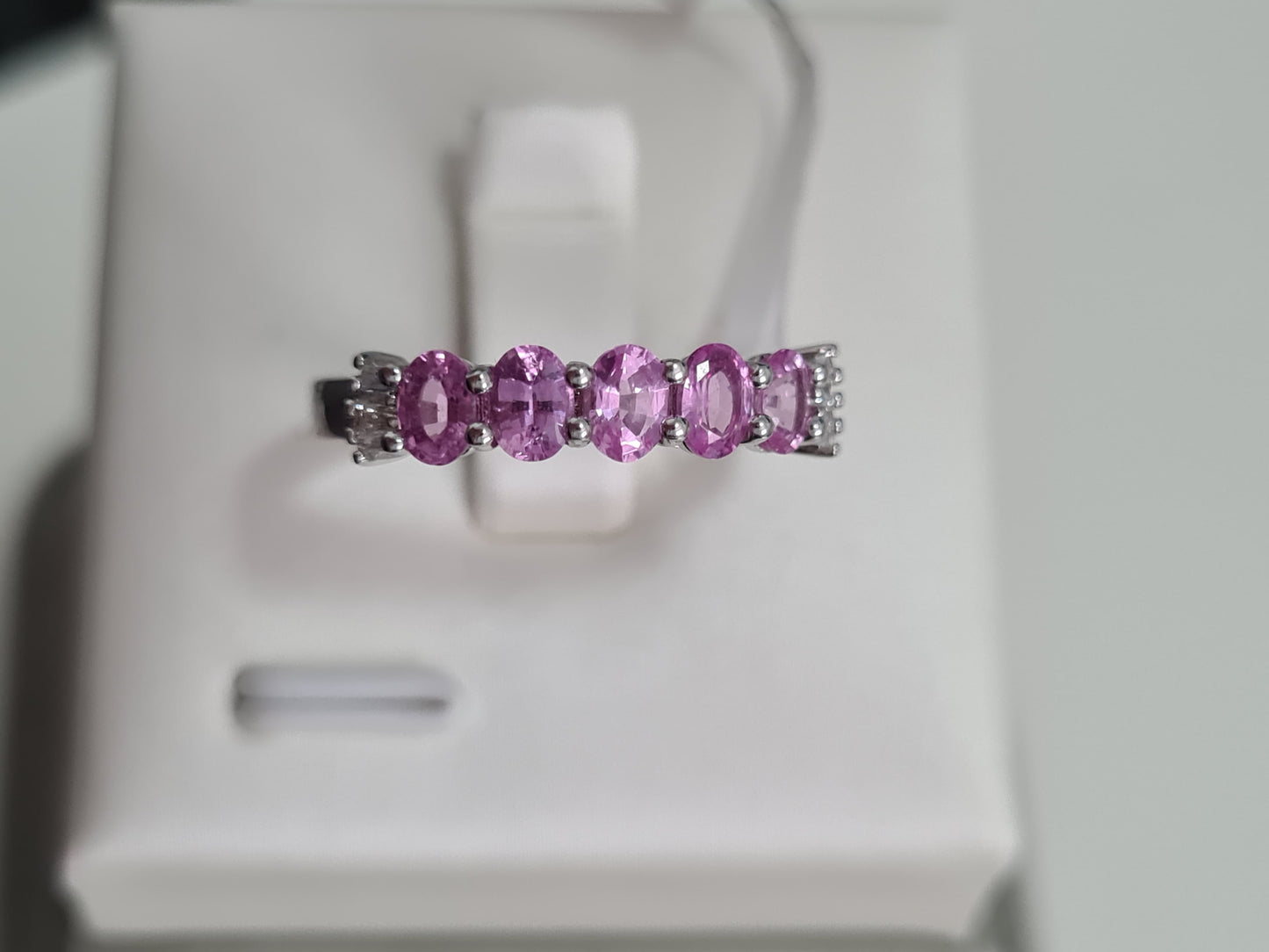 14K White Gold AA Pink Sapphire And Diamond ring SIZE N