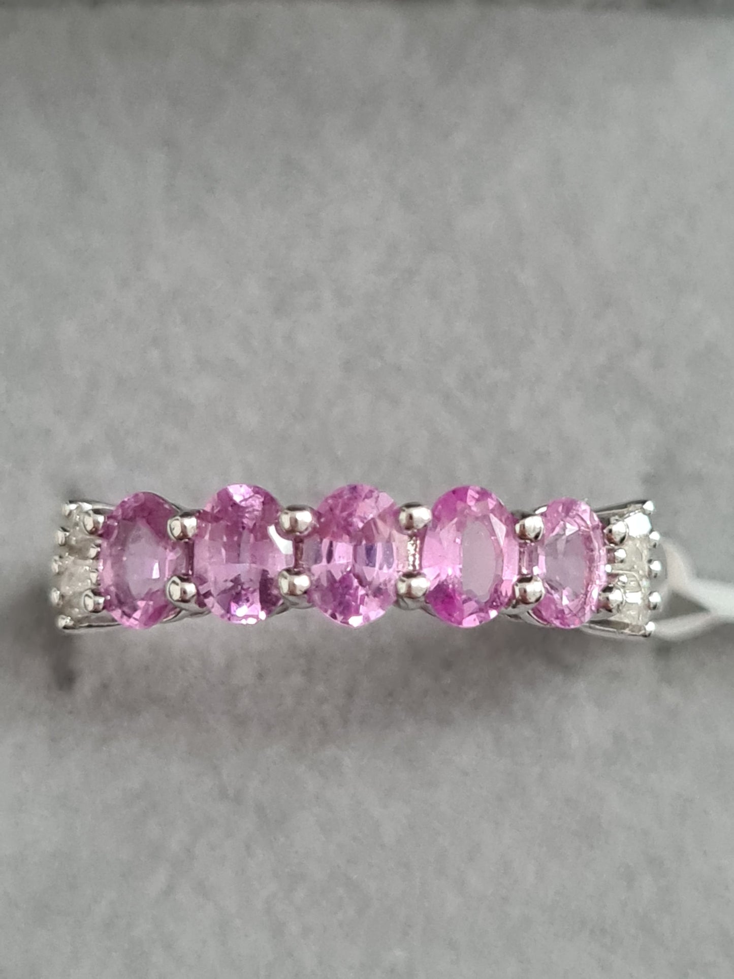 14K White Gold AA Pink Sapphire And Diamond ring SIZE N