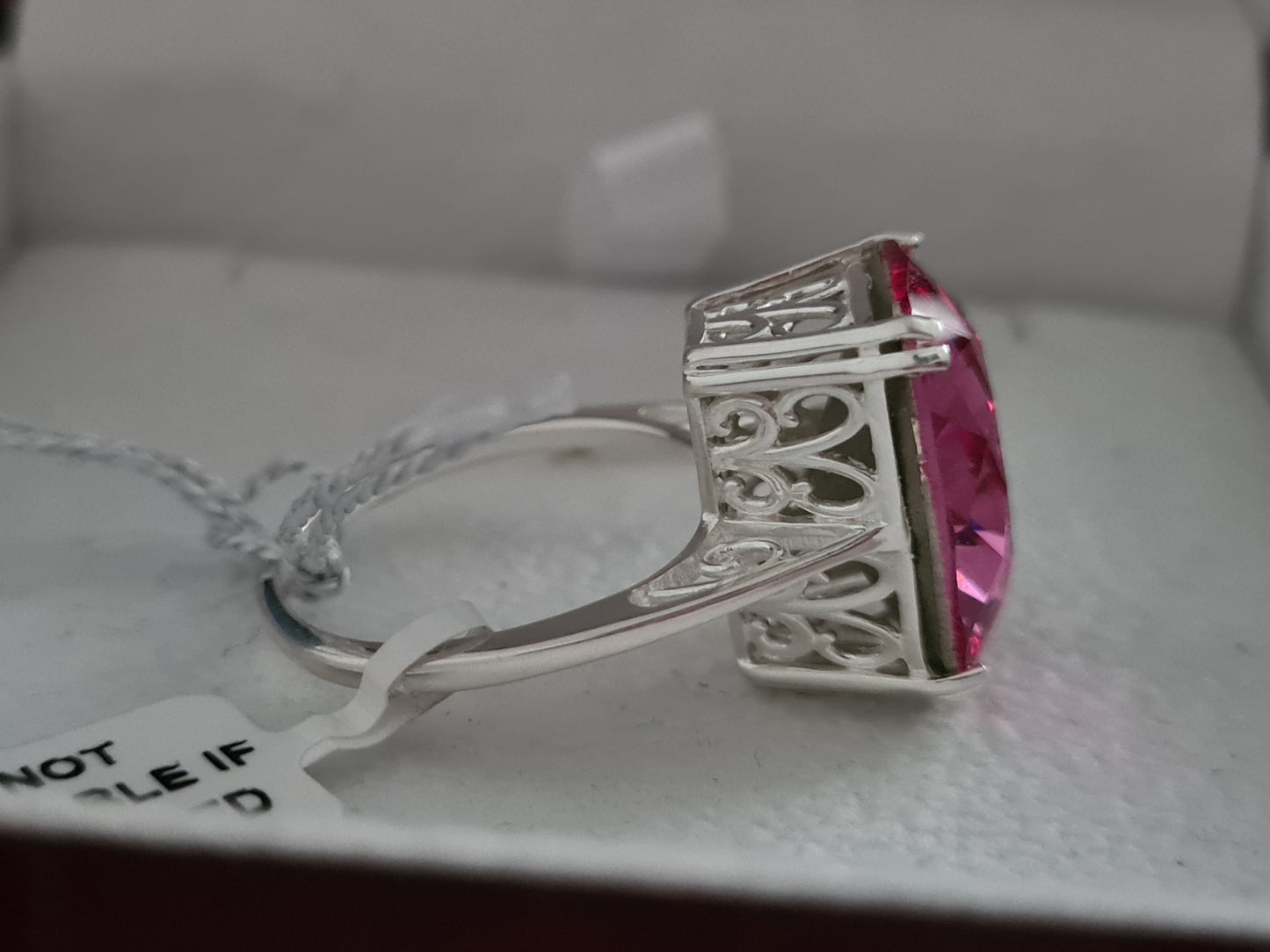 Swarovski Rose Pink Radiant Cut Ring in 925 Sterling Silver SIZE Q