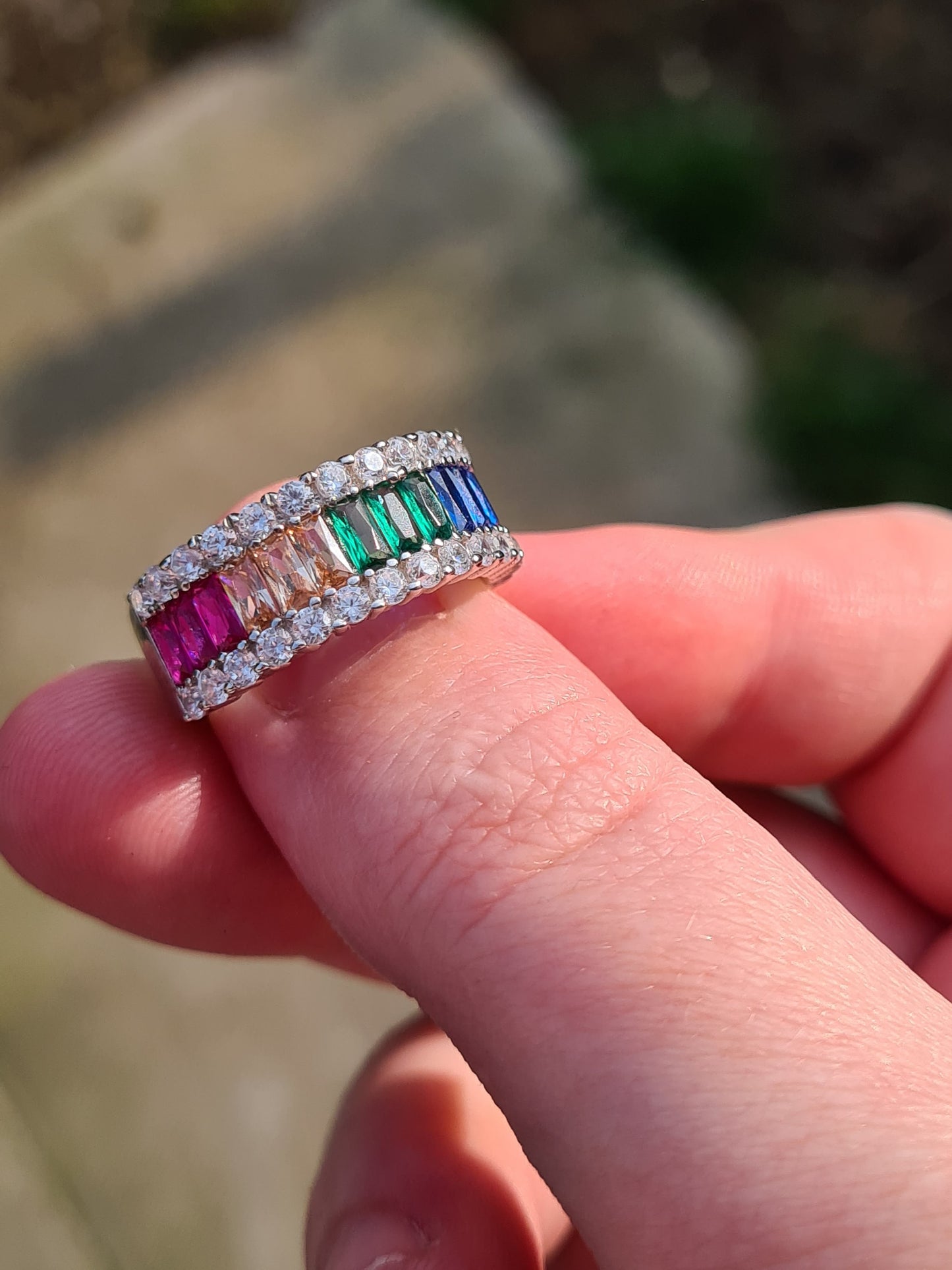 Simulated Rainbow Sapphire Ring SIZE M