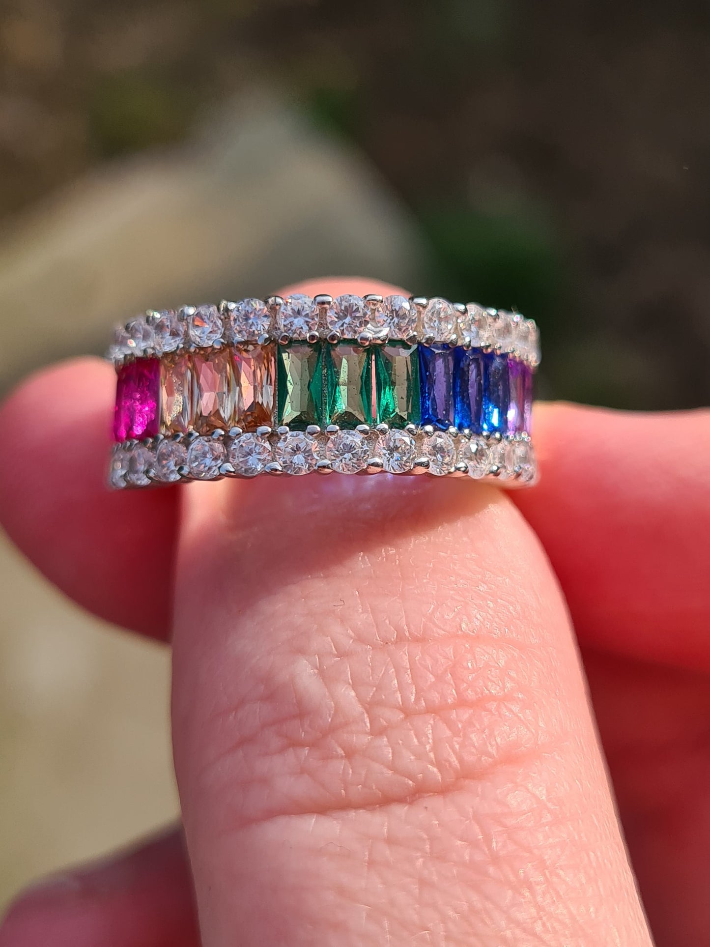 Simulated Rainbow Sapphire Ring SIZE M
