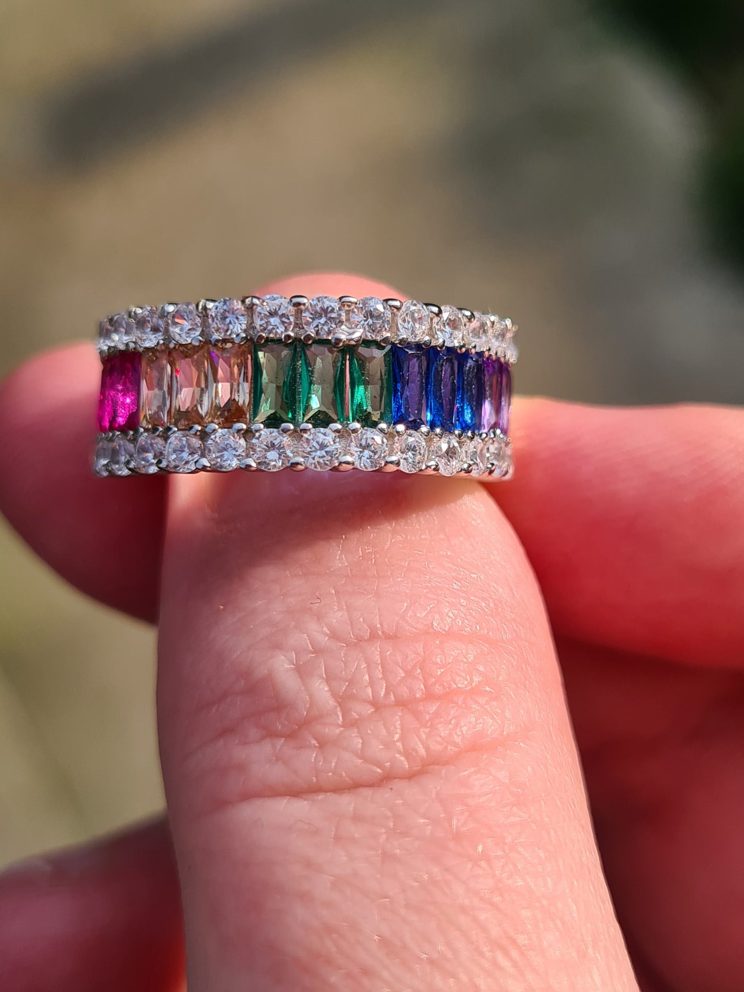 Simulated Rainbow Sapphire Ring SIZE M