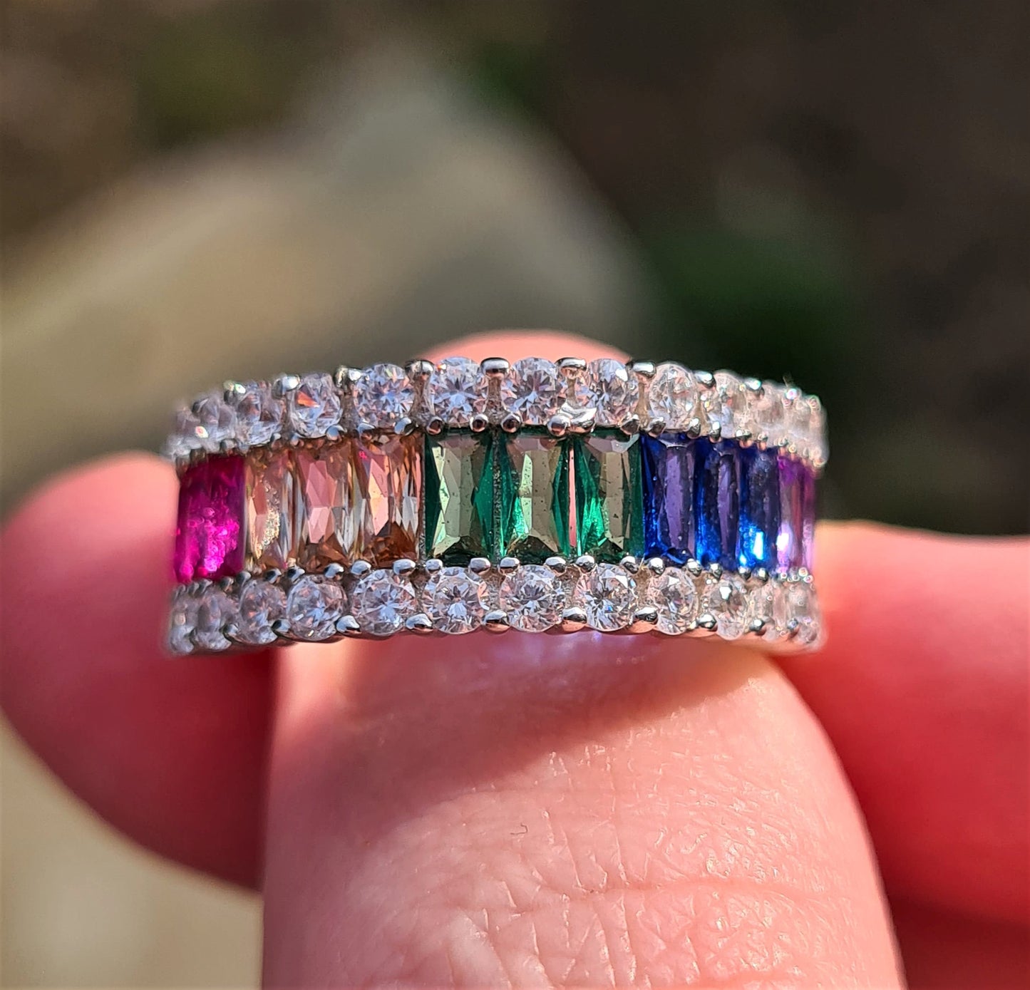 Simulated Rainbow Sapphire Ring SIZE M