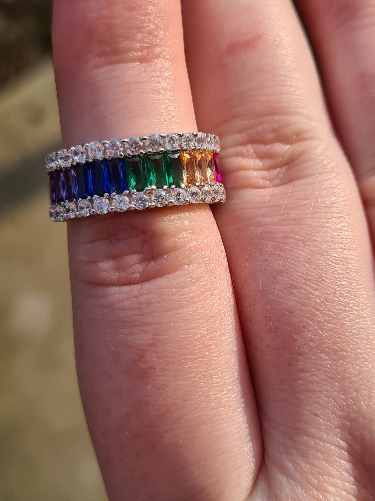 Simulated Rainbow Sapphire Ring SIZE M