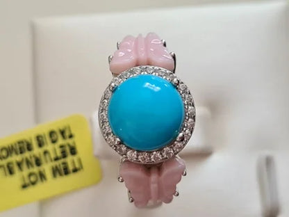 AA Arizona Sleeping Beauty Turquoise & Pink Mother of Pearl Ring SIZE R