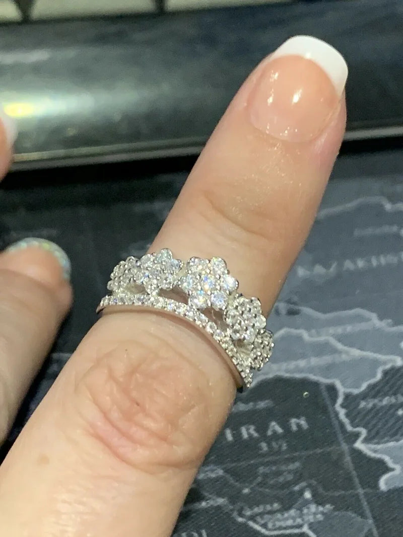Simulated Diamond Crown Ring 925 Sterling Silver SIZES L,S