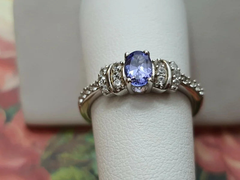 AA Tanzanite And Natural Cambodian Zircon Ring SIZE L