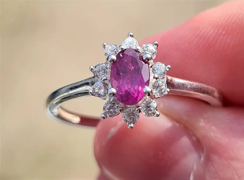 Orissa Rose Garnet and Natural Cambodian Zircon Ring in 925 Sterling Silver SIZE P