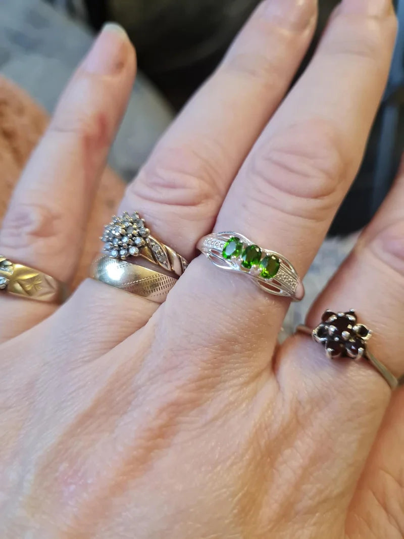 Russian Diopside Trilogy Ring 925 Sterling Silver SIZES P , R