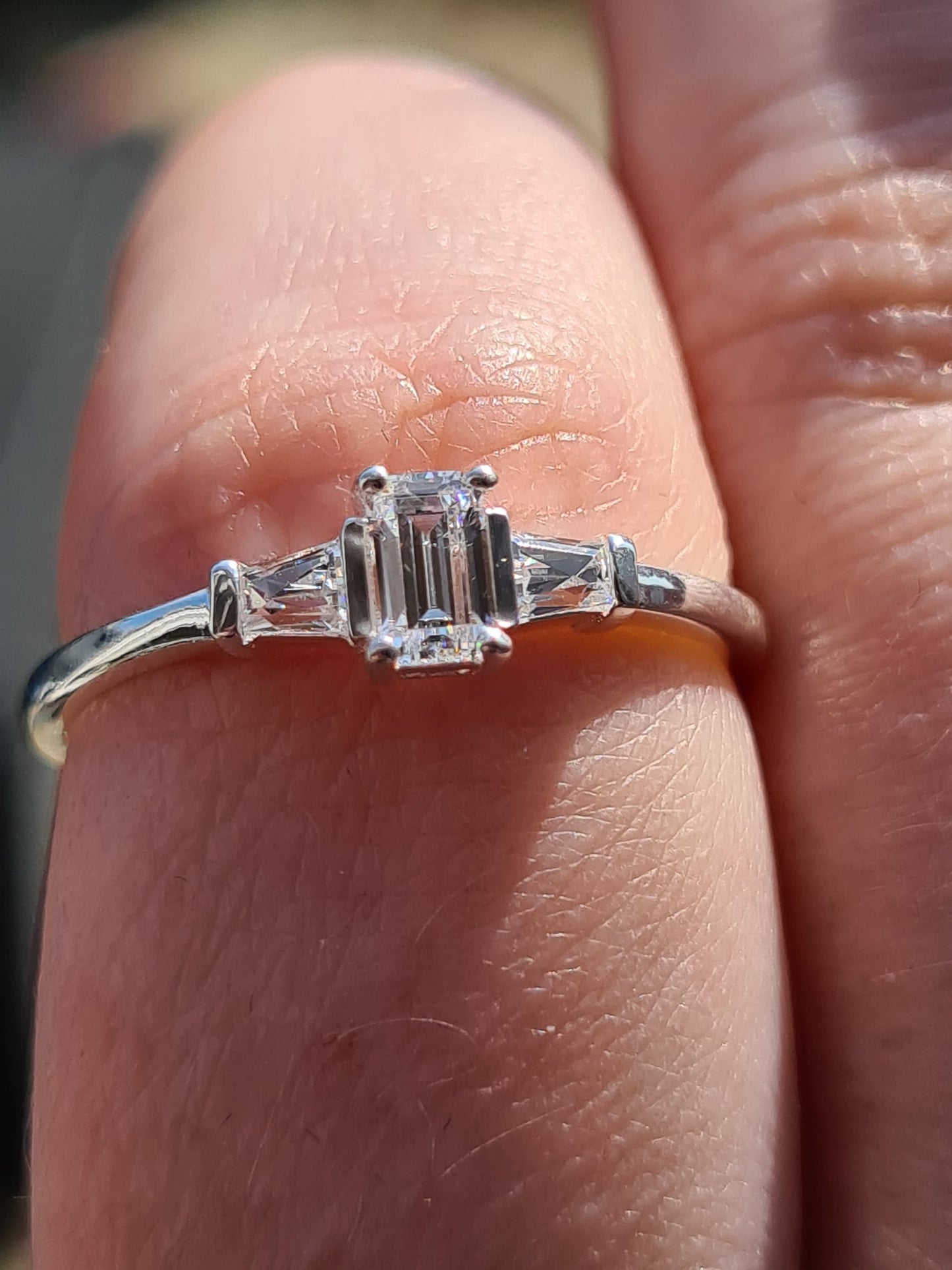 Swarovski Zirconia Octagon and taper baguette cut Ring Sterling Silver SIZES N , Q